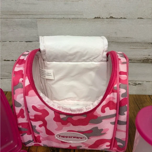 Tupperware Pink and Gray Camouflage Lunch Box Girls with Accessories - Picture 7 of 8
